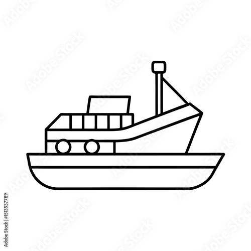 Industrial Dredger Boat Outline Vector Drawing