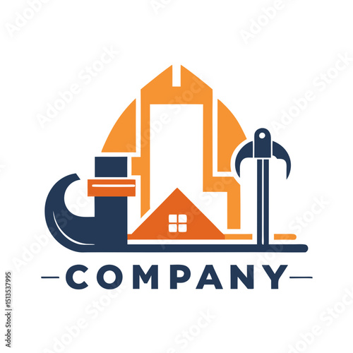 Construction Company Logo Design with Simple Building Silhouette