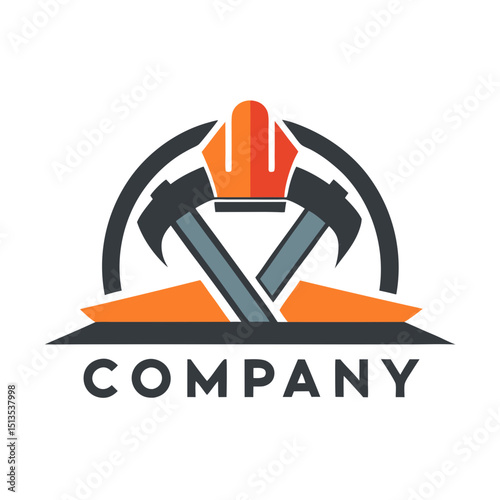 Mining company logo design with helmet and crossed picks