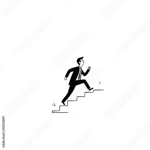 Scandi Minimalist Businessman Climbing Stairs - Success Vector Illustration