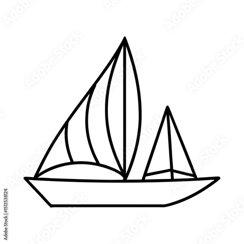 Classic Feluca Ship Side View Line Drawing