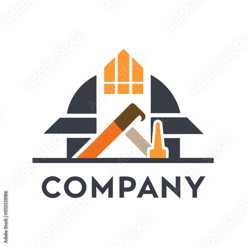 Construction company logo featuring house structure and tools