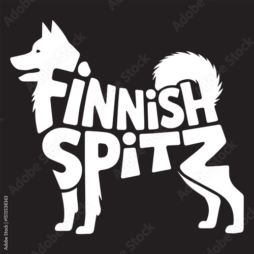 Finnish Spitz Dog illustration Vector, Dog Breed Typography Silhouette Design, Dog silhouette with text Name inside Clipart
