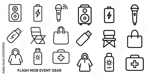 Flash mob event gear icons for design projects and promotions