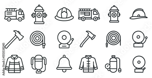 Firefighting tools and equipment icons for emergency safety design