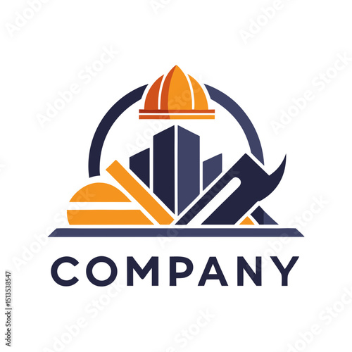 Construction company vector logo design with industry icons
