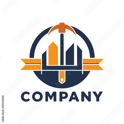Mining company logo design with geometric shapes and pickaxe