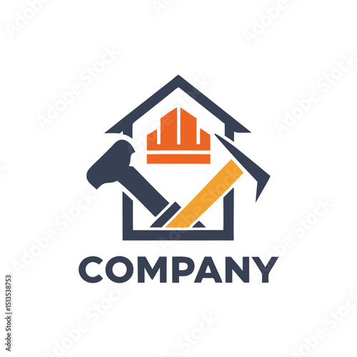 Home construction company logo design with hammer and house