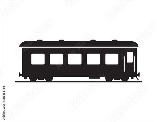 Train carriage graphic. Black shadow. Lateral perspective. Simple vector illustration. Object separated on a white background. Isolate

