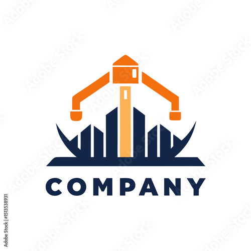 Construction crane over buildings logo vector illustration concept