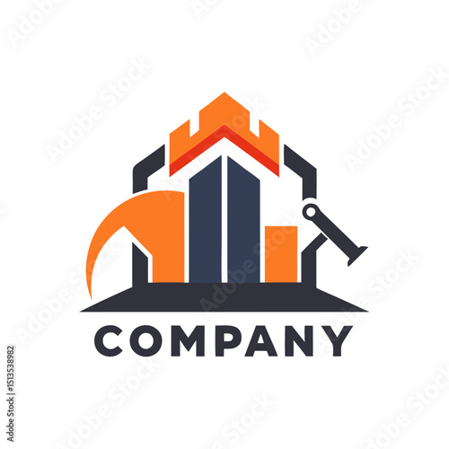 Construction and development logo design with architectural building elements