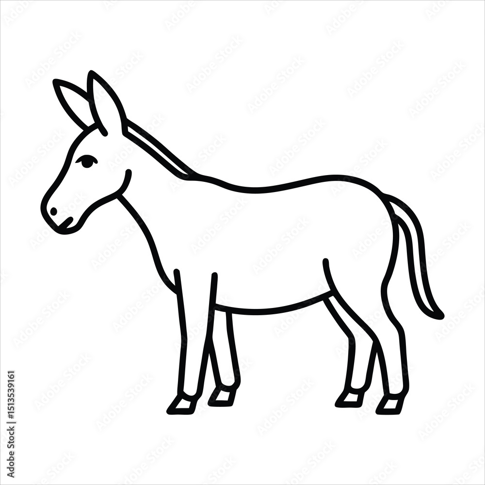 Line art of donkey braying.