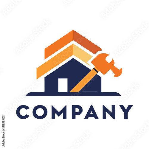 Home repair logo with hammer graphic and roof layers