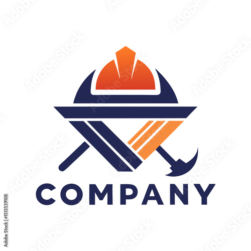 Construction company logo design with safety helmet and tools