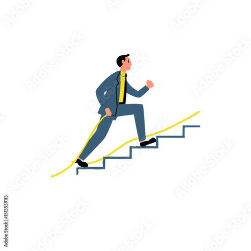 Scandi Minimalist Businessman Climbing Stairs - Success Vector Illustration