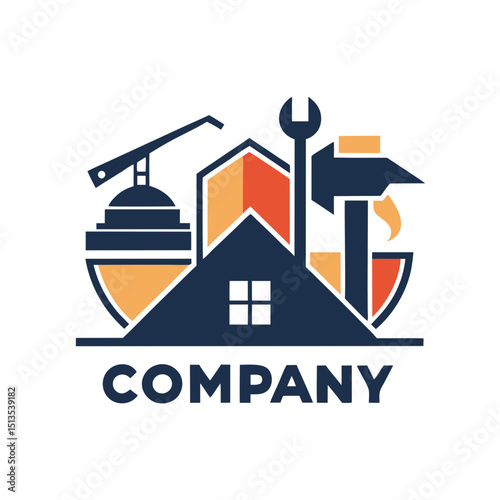 Construction and repair logo design with house silhouette