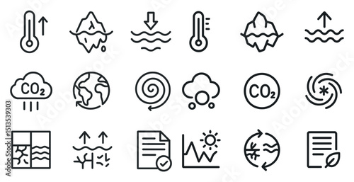 Climate and environment outline icons set – linear, silhouette, eco-friendly symbols