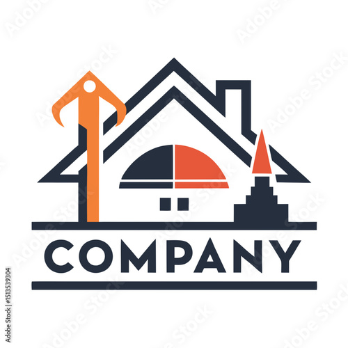 Abstract building logo design in orange and dark blue