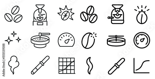 Coffee and barista line icons set – outline, linear, espresso brewing symbols