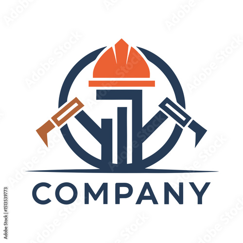 Construction Company Logo Design with Helmet and Pickaxes Vector
