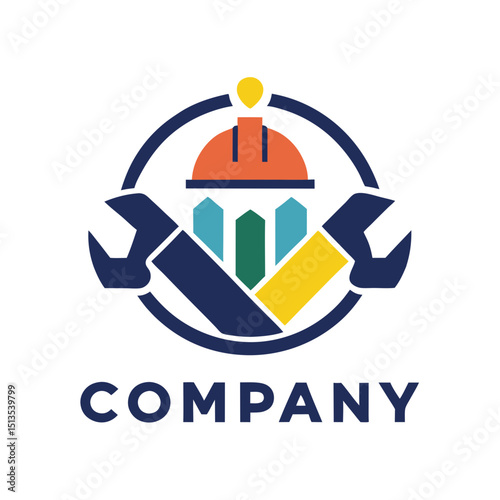Construction and repair logo design with geometric elements
