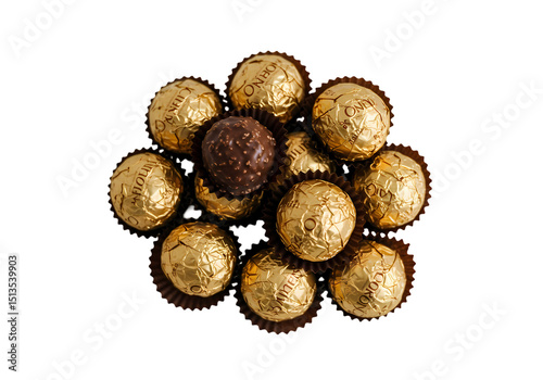 Golden Chocolate Candies Ferrero Rocher Hazelnut Chocolate Sweets Confectionery Gourmet Luxury Chocolates Gift Box Party Treats isolated on transparent background