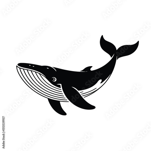 Majestic Whale Illustration Black and White Ocean Mammal Design