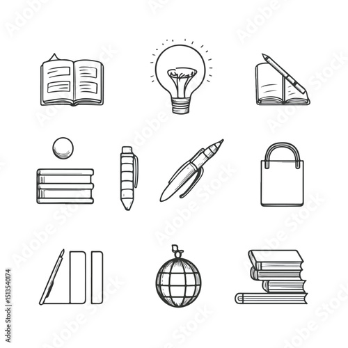 Professional White Background with Essential Monochrome Icons for Design Projects