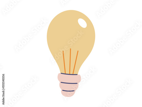 Vector isolated flat illustration of a glowing electric light bulb with soft lines and minimal design. Great for education, creativity, ideas, energy concepts, and school projects.