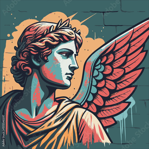 angel greek statue graffiti style illustration design graphic, for streetwear and urban style t-shirts design, hoodies, etc