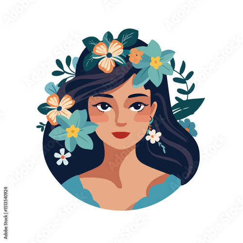 Professional Women Avatar with Flower Cartoon Character Vector Illustration for Presentations and Designs