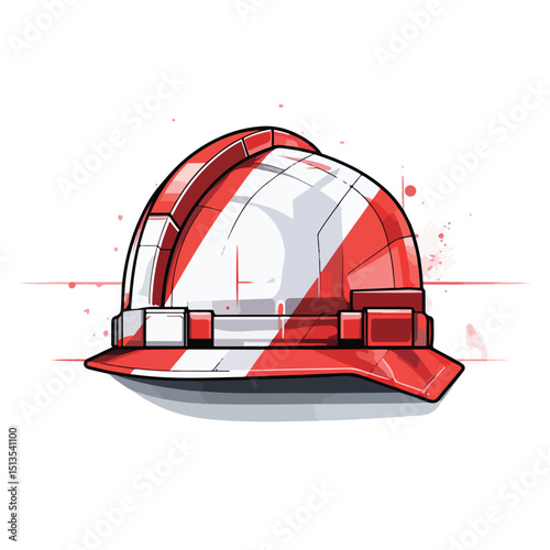 Professional Red Lines Vector Illustration of Isolated Worker Helmet for Safety Gear