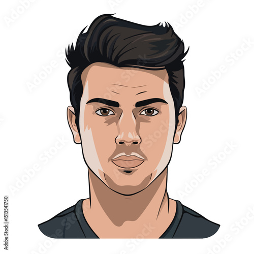 Professional Cartoon Vector Illustration of a Young Man's Face and Head