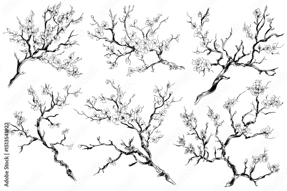 Obraz premium Elegant Blossom Branch Line Art: Botanical Prints & Designs