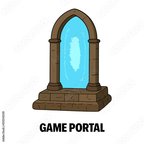 Medieval Stone Game Portal Vector Illustration