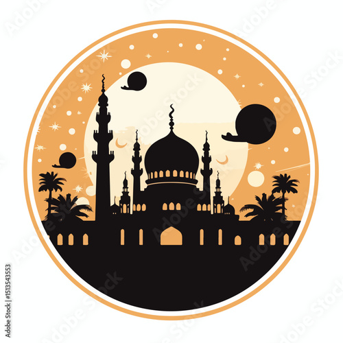 Eid al-Adha Celebration at a Beautiful Muslim Temple with Traditional Decoration EPS Vector Illustration