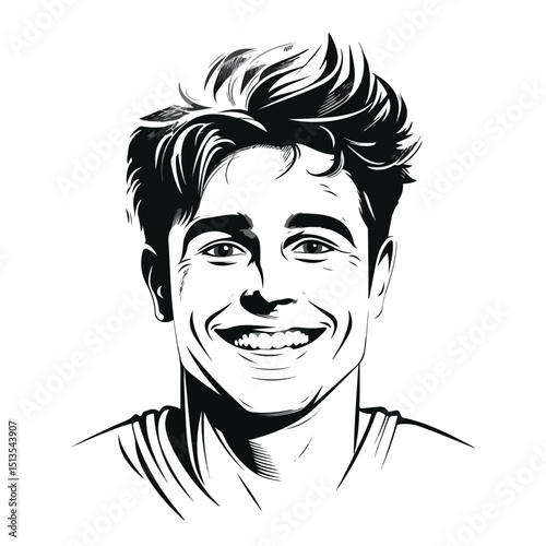Professional Vector Illustration of a Young Happy Man Icon Image for Various Graphic Design Projects