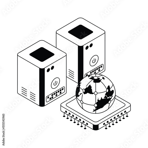 Trendy isometric icon of global hosting in action