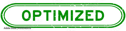 Grunge green optimized word rubber seal stamp on white background