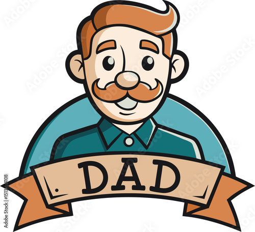 Illustration of a Smiling Dad with Beard and Banner Text