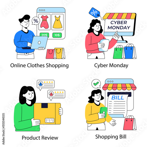 Set of Shopping and Ecommerce Flat Illustrations