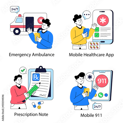 Set of Medical and Healthcare Flat Illustrations