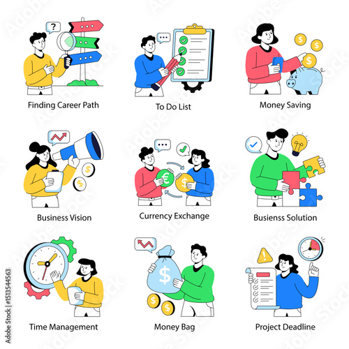 Set of Business and Investment Flat Illustrations