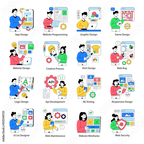 Set of Web Designing Flat Illustrations