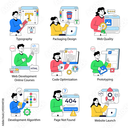 Set of Graphic Designing Flat Illustrations 