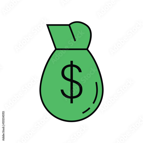 Simple green money bag icon representing savings, investment, and financial success.