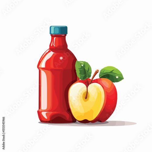 Fresh Juice Bottle and Apple Icon Vector Illustration for Healthy Drinks Promotions