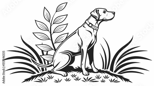 International Dog Day logo a black and white vector silhouette illustration on a white background.  Timeless and elegant, the design utilizes geometric shapes, clean lines, balance, and symmetry