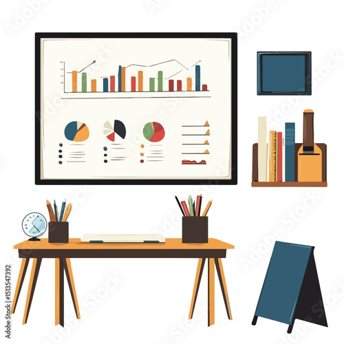 Professional Business and Office Elements with Statistical Bar Graph for Presentations