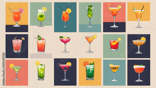Wallpaper Mural Various cocktail drinks in watercolor style Torontodigital.ca